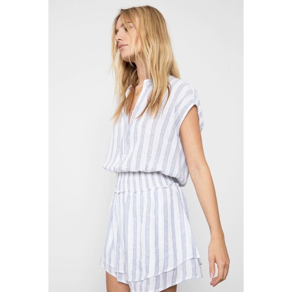 Rails Angelina Pacifica Stripe Dress Cap Sleeve Elastic Waist Linen Blend Sz XS - Picture 2 of 6